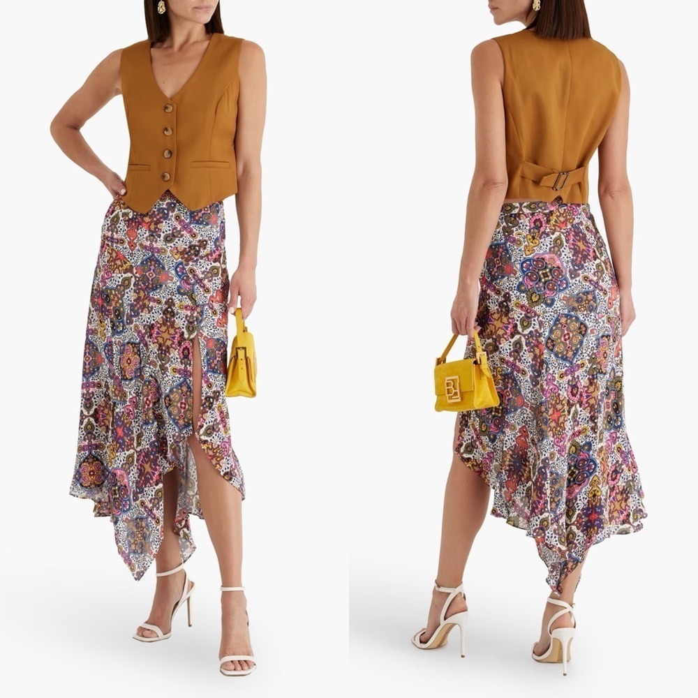 NWOT Veronica Beard Mac Paisley Printed Asymeteric Crepe Midi Skirt 0 Fairy
